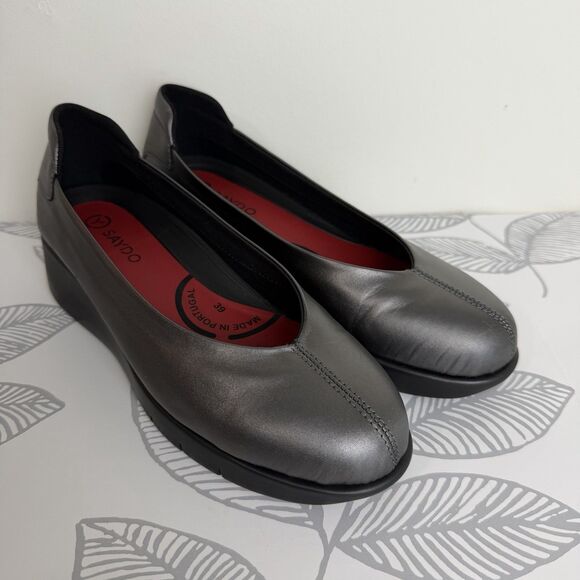 Saydo Shoes - Saydo Sonia Shoes Leather Slip On Silver Gray Women’s 39 / US 8.5 Portugal